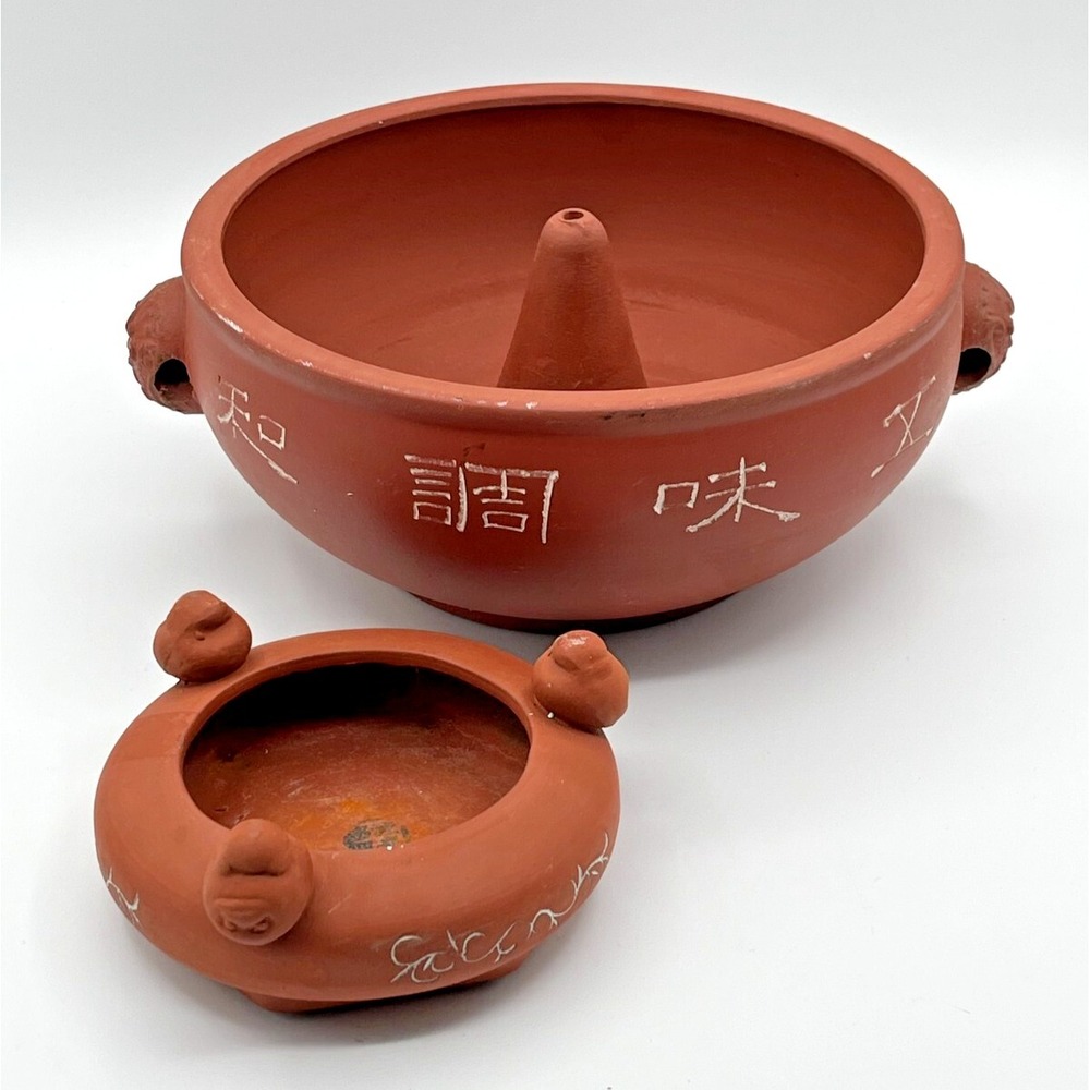 Chinese Signed YIXING Terra Cotta Red Ware Toed Pottery Floral Stand Base Lot 2